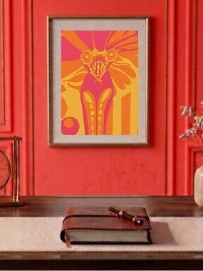Painting by Khephra Vibrant Pink and Orange Art Mantis Print by 5x7 inches